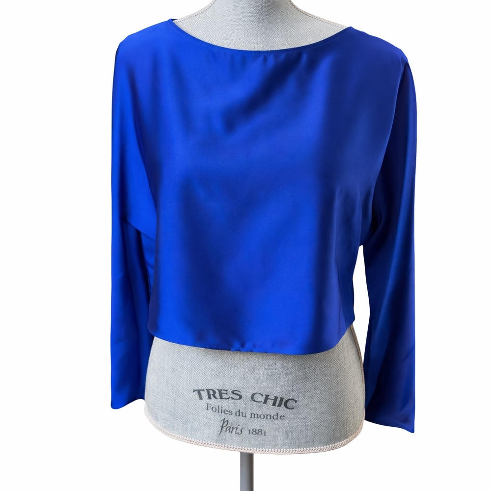 Antonio Melani Cobalt Blue Satin Long Sleeve Blouse XS NW